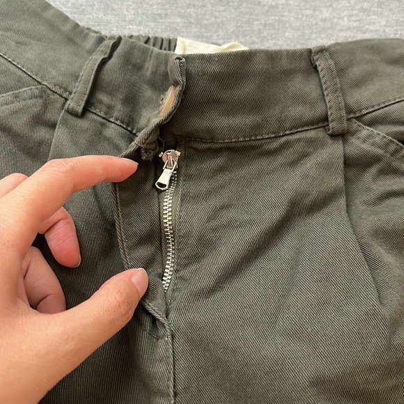 Olive Green Elasticized Wide Leg Trouser Pants - Picture 6 of 17